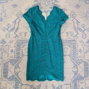 New with Tags Loft Emerald Green Teal V neck Lace Cocktail Party dress sz 6 NWT
